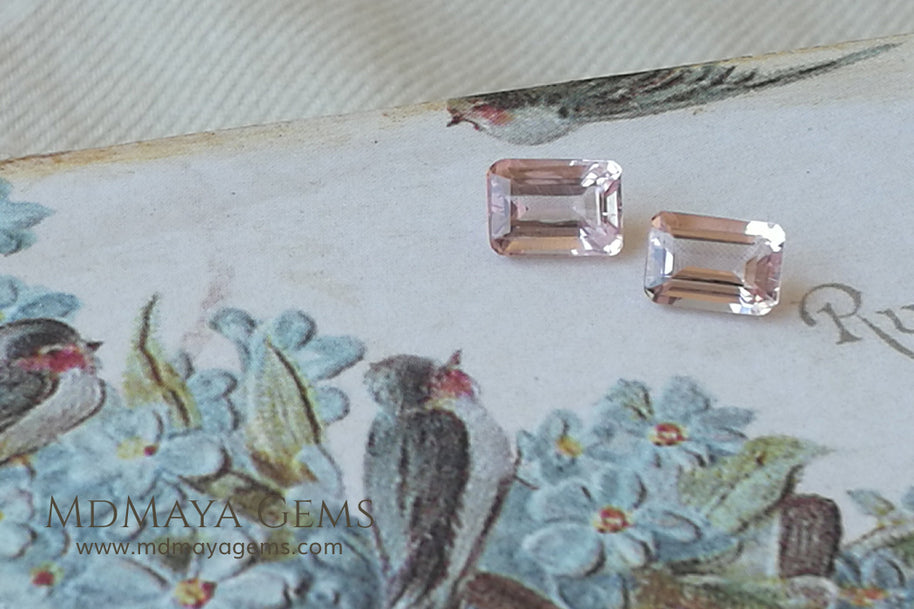 Pair Pink Morganite Emerald cut 2.44 ct