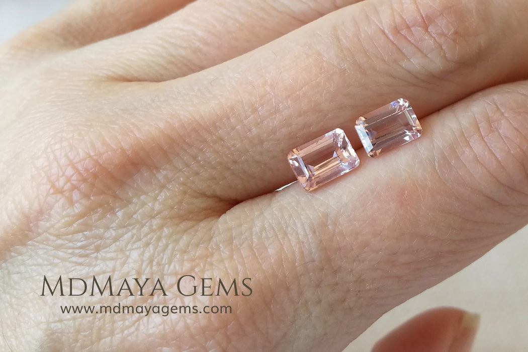 Pair Pink Morganite Emerald cut 2.44 ct