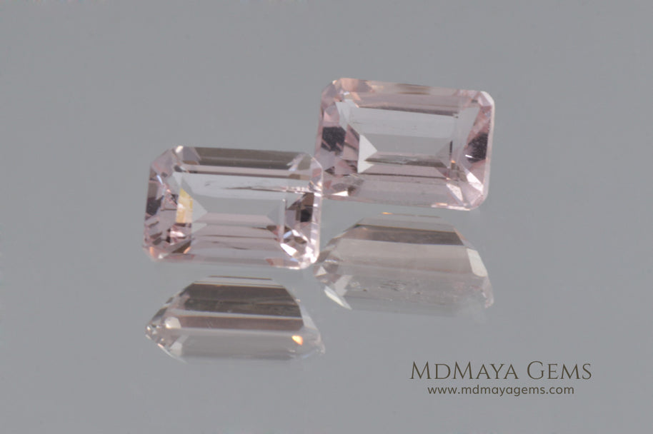 Pair Pink Morganite Emerald cut 2.44 ct