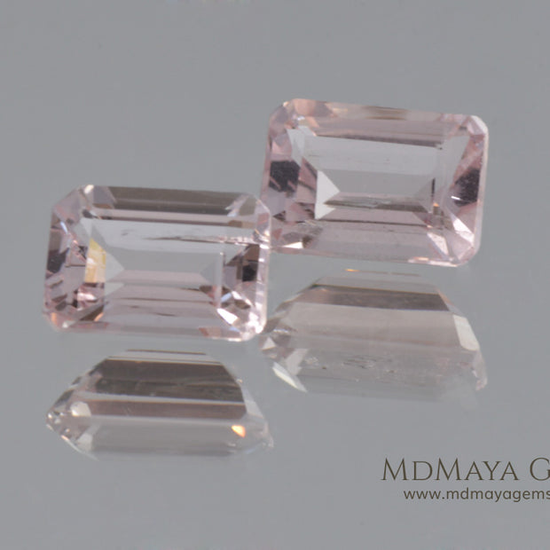 Pair Pink Morganite Emerald cut 2.44 ct