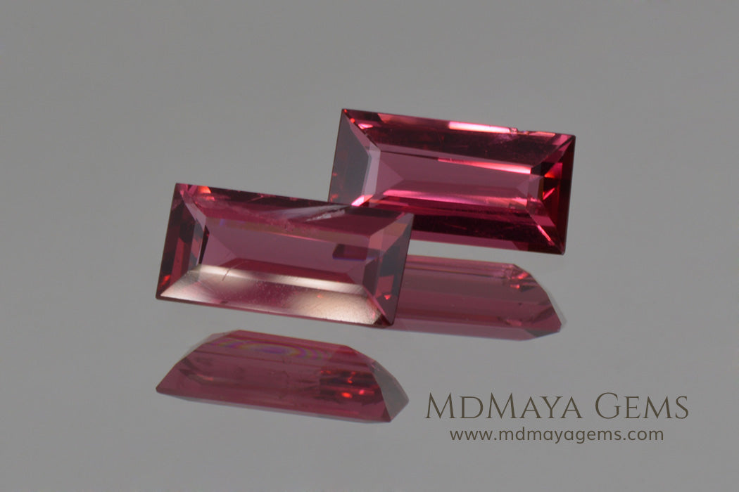 Rich Burmese Red Spinel Baguette Cut 1.75 ct pair
