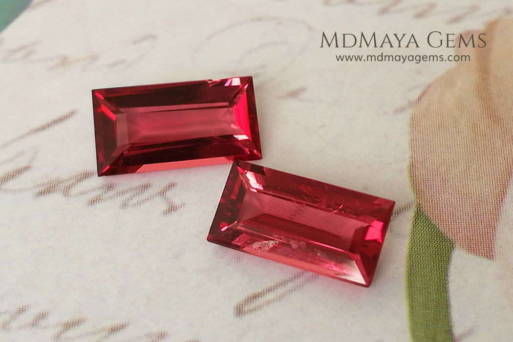 Rich Burmese Red Spinel Baguette Cut 1.75 ct pair
