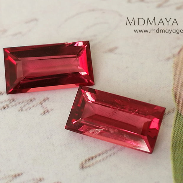 Rich Burmese Red Spinel Baguette Cut 1.75 ct pair
