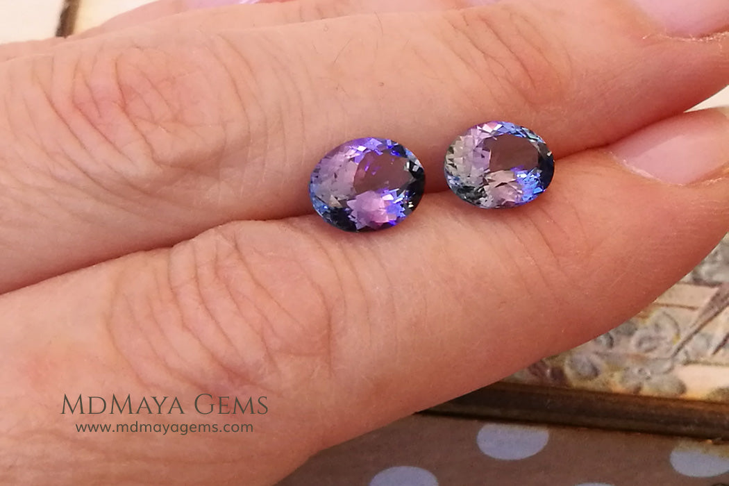Blue Green Tanzanite Oval Cut Tanzanite Stones 3.63 ct pair