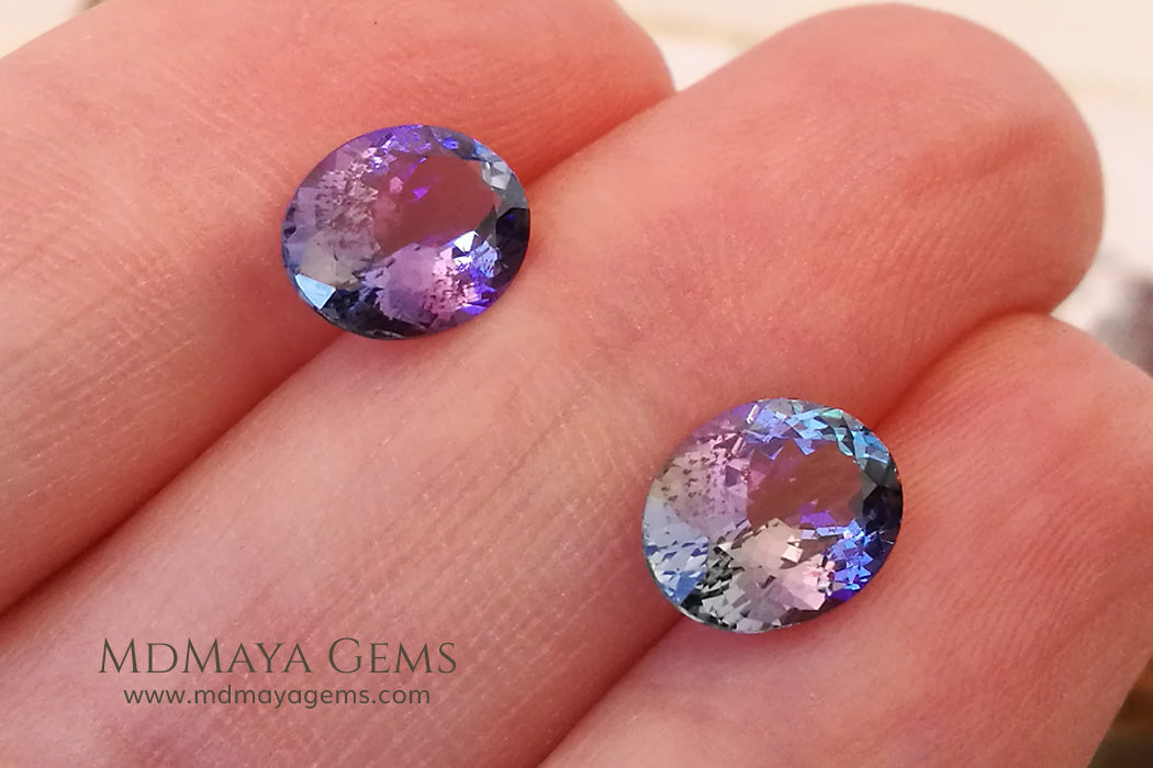 Blue Green Tanzanite Oval Cut Tanzanite Stones 3.63 ct pair