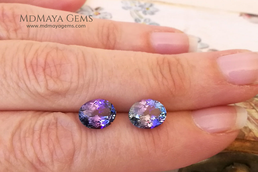 Blue Green Tanzanite Oval Cut Tanzanite Stones 3.63 ct pair