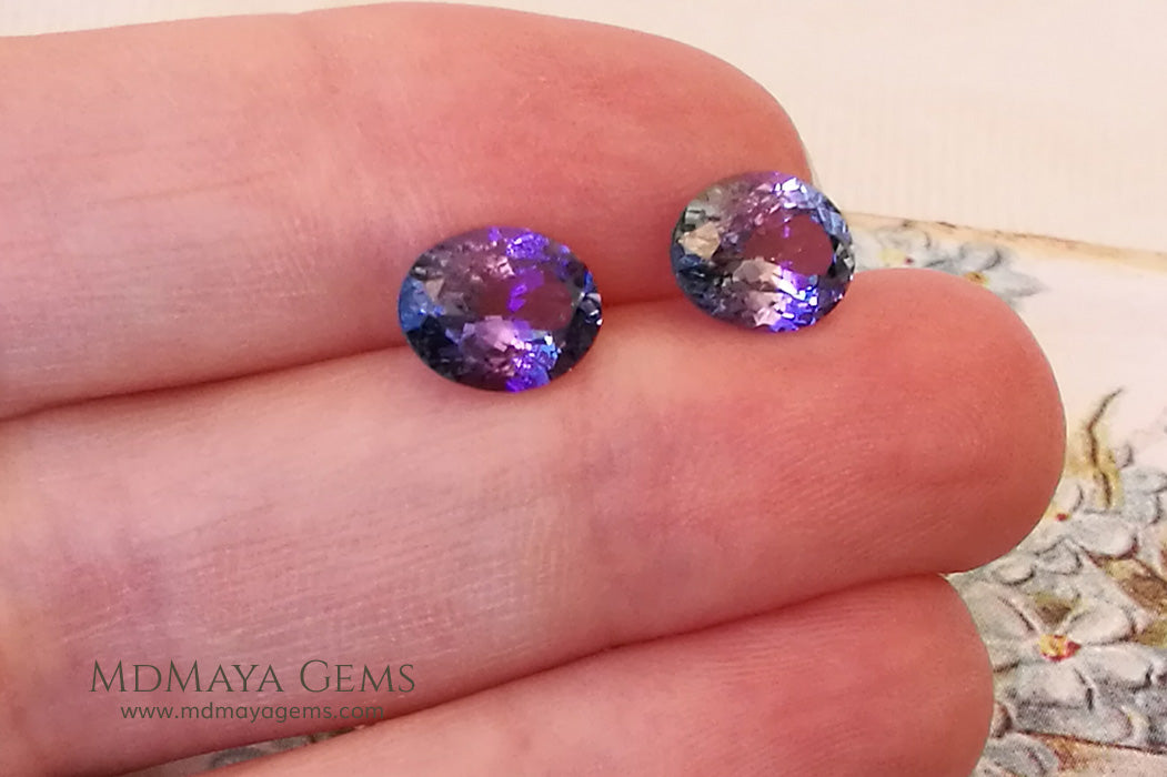 Blue Green Tanzanite Oval Cut Tanzanite Stones 3.63 ct pair