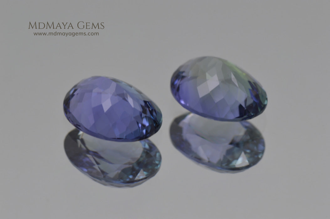 Blue Green Tanzanite Oval Cut Tanzanite Stones 3.63 ct pair