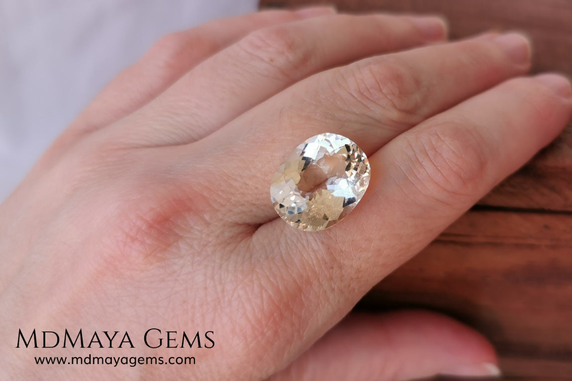 Light Peach Morganite. Oval Cut. 11.98 ct.  This morganite has a very light pale peach color, it is a natural gem of large size, beautiful proportions and great brilliance, it has a small fracture in the pavilion, but that does not affect the beauty of the gem. Once mounted on any piece of jewelry it will be spectacular and the best price. A great gem within the reach of any pocket.