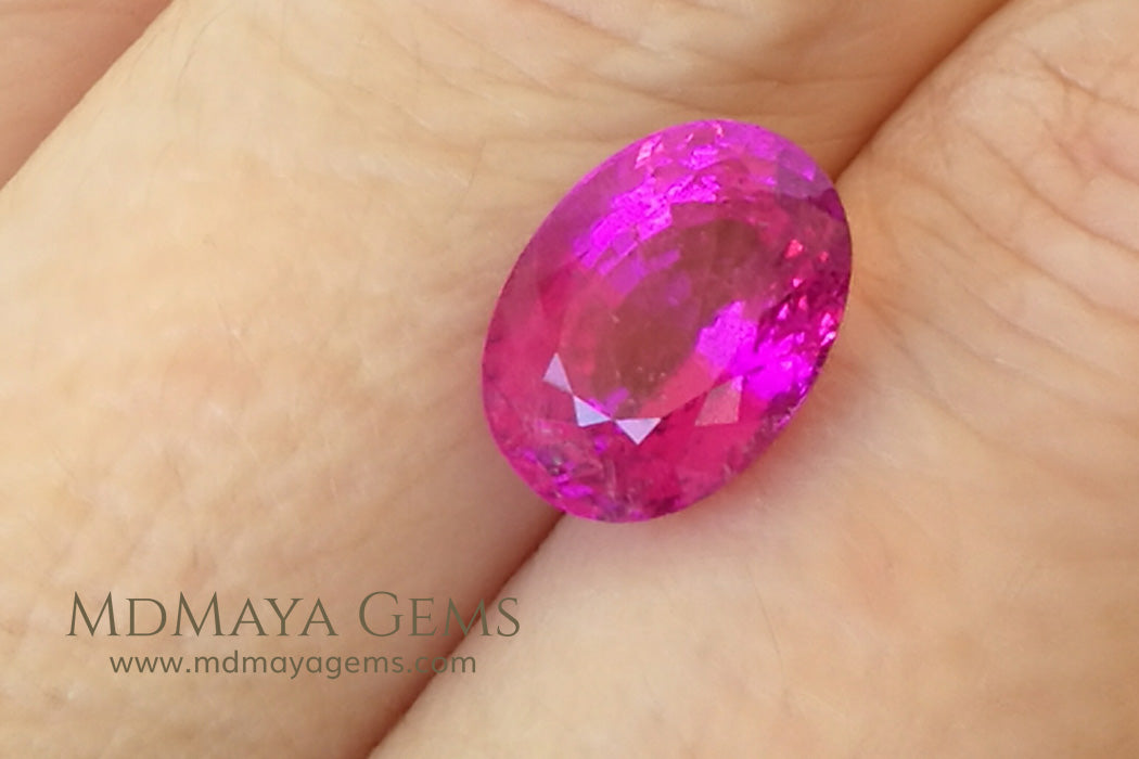 Neon Pink Rubellite Tourmaline from Mozambique Oval Cut 4.14 ct under daylight