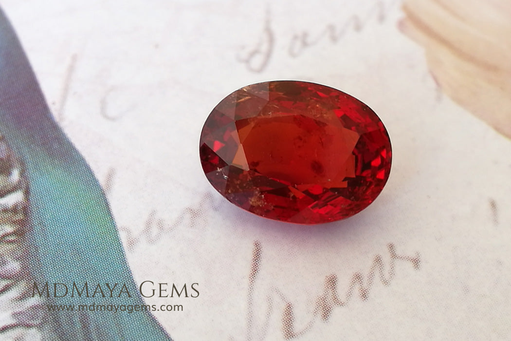 Rich orangy Red Burmese Spinel Oval cut 3.40 ct