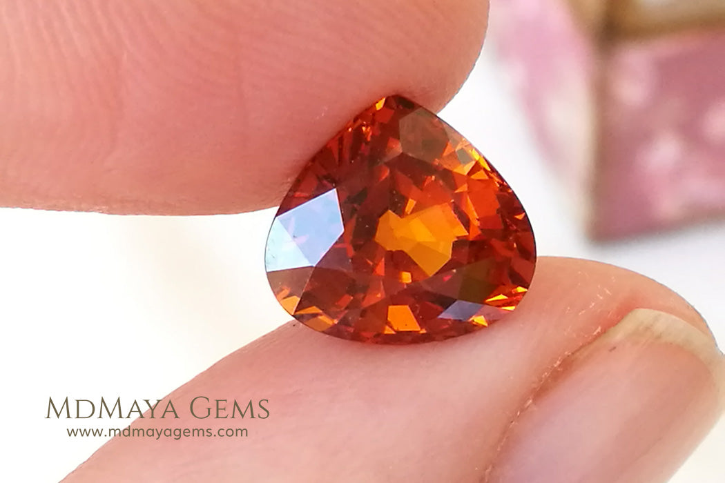Vivid Orange Mandarin Spessartite Garnet Pear cut 4.26 ct