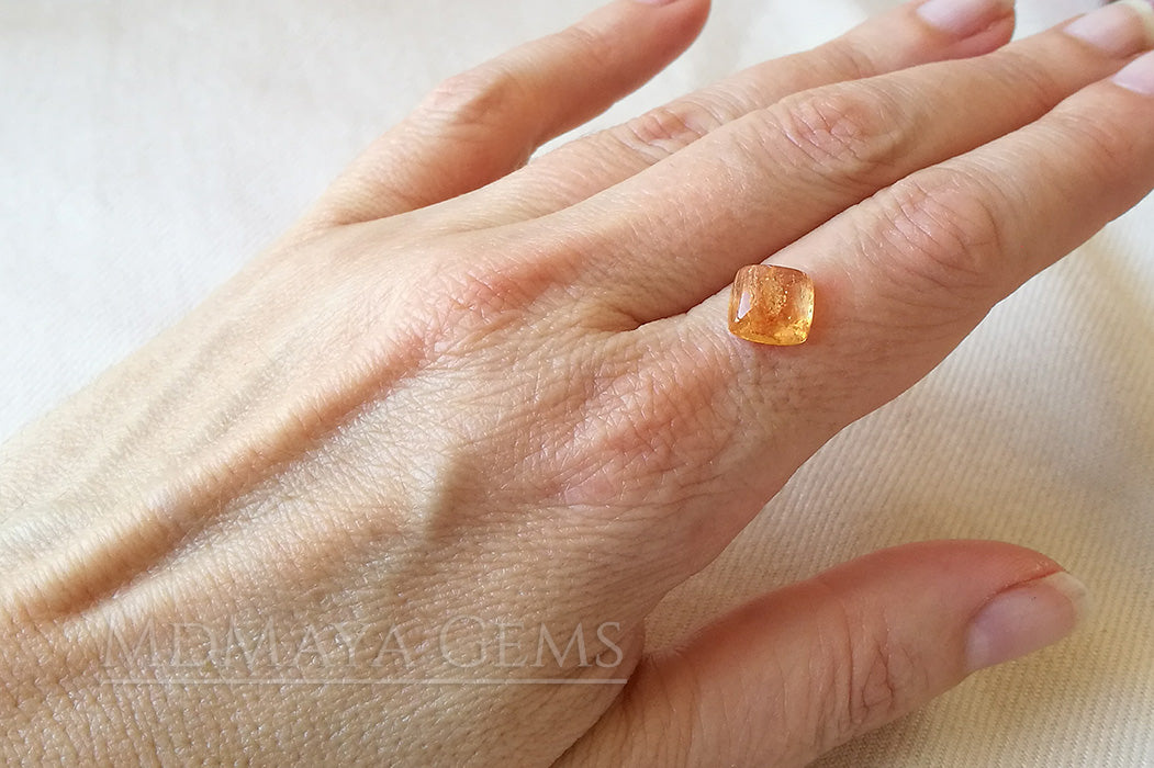 Precious Golden Orange Imperial Topaz 3.63 carat Square Cabochon Cut ideal for jewelry