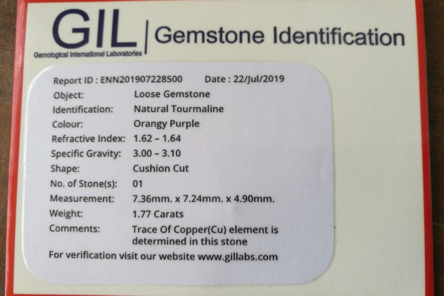 Reddish Orange Tourmaline for sale 1.77 ct cushion cut 7*7 mm MdMaya Gems