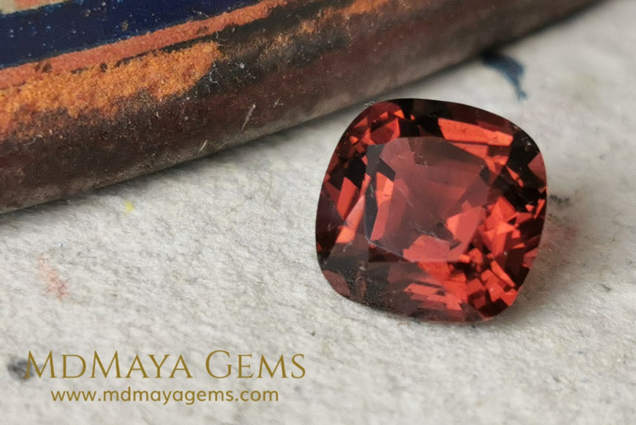 Reddish Orange Tourmaline for sale 1.77 ct cushion cut 7*7 mm MdMaya Gems