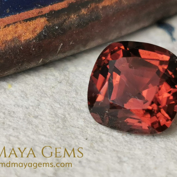 Reddish Orange Tourmaline for sale 1.77 ct cushion cut 7*7 mm MdMaya Gems