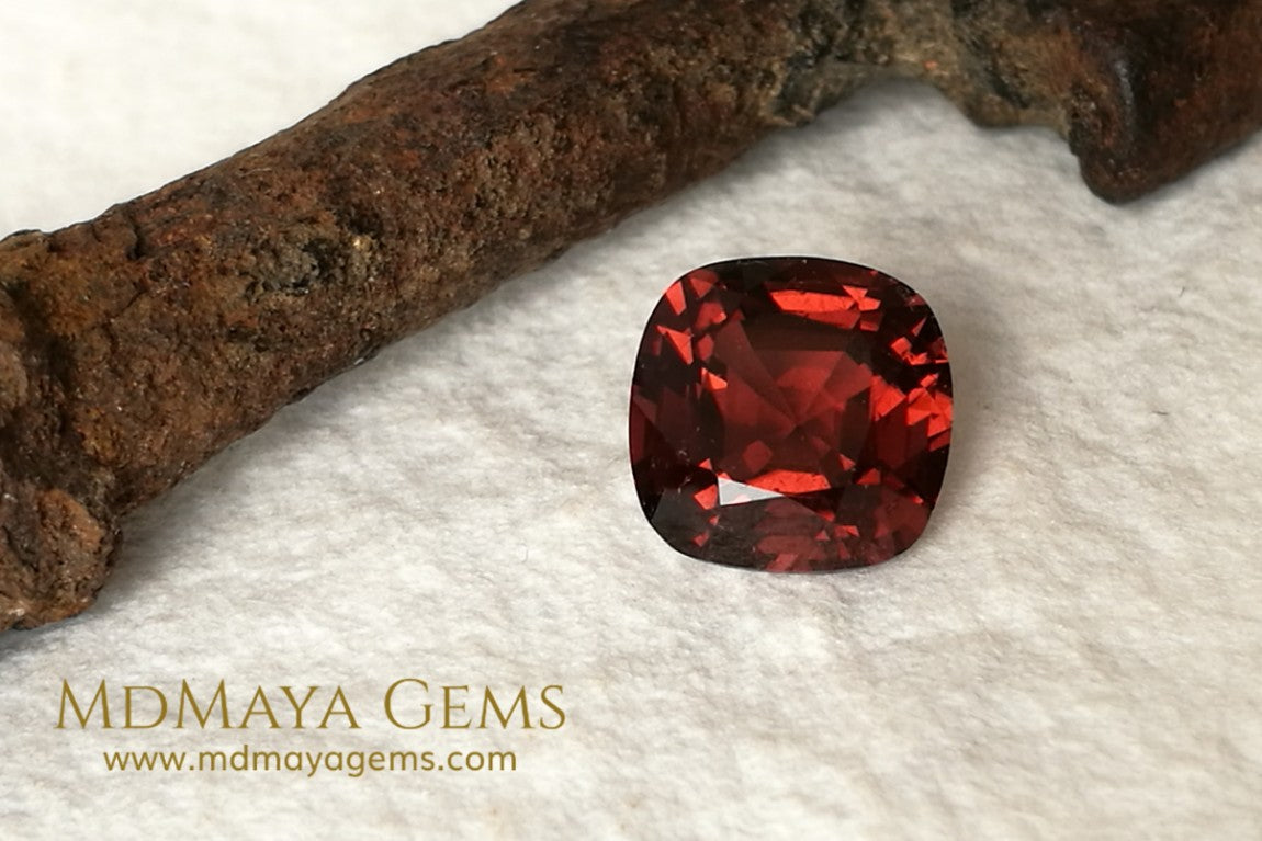 Reddish Orange Tourmaline for sale 1.77 ct cushion cut 7*7 mm MdMaya Gems