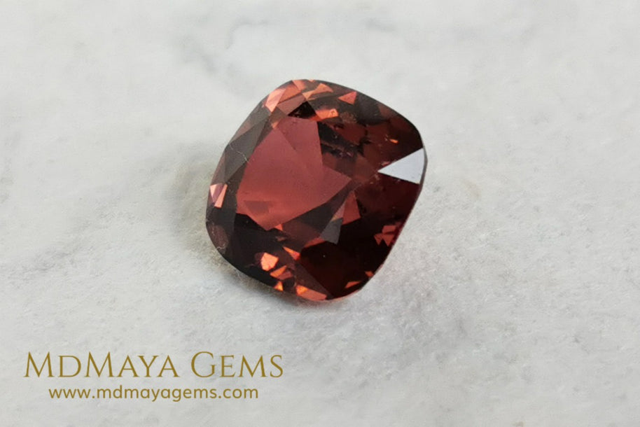 Reddish Orange Tourmaline for sale 1.77 ct cushion cut 7*7 mm MdMaya Gems