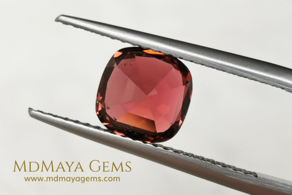 Reddish Orange Tourmaline for sale 1.77 ct cushion cut 7*7 mm MdMaya Gems