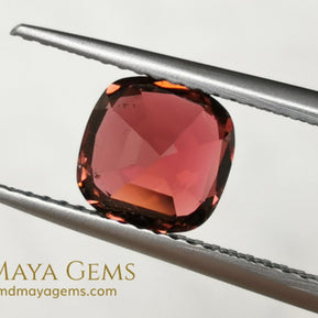 Reddish Orange Tourmaline for sale 1.77 ct cushion cut 7*7 mm MdMaya Gems