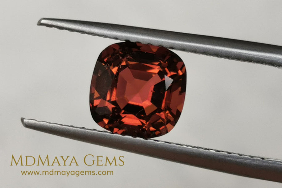 Reddish Orange Tourmaline for sale 1.77 ct cushion cut 7*7 mm MdMaya Gems