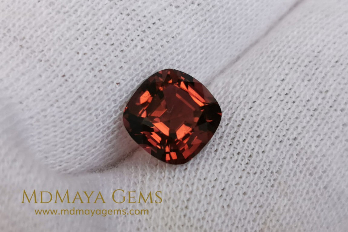 Reddish Orange Tourmaline for sale 1.77 ct cushion cut 7*7 mm MdMaya Gems