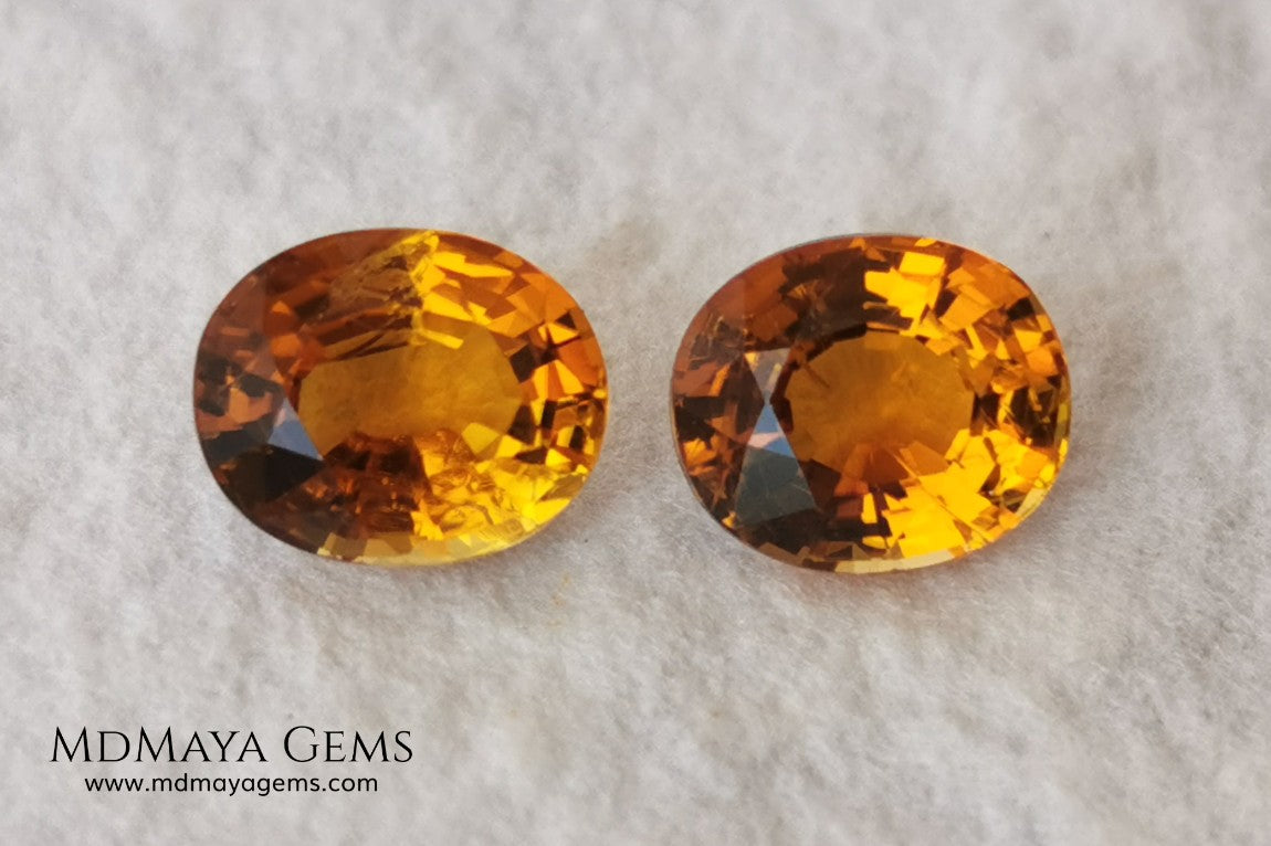 Orange Tourmaline Pair 1.46 ct. Oval Cut. Rare gemstones with a beautiful honey color. There are not many orange gems, although it is the favorite color of many people and these look impressive mounted in jewelry. Natural and untreated precious stones at an affordable price.