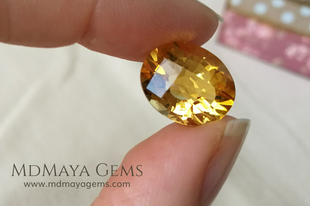 Magnificent Golden Yellow Citrine Checkerboard Oval Cut 6.82 ct
