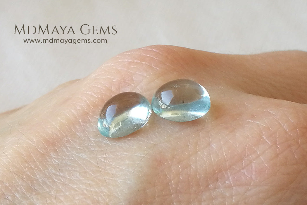 Pair Genuine Cabochon light blue Aquamarine 3.34 Ct