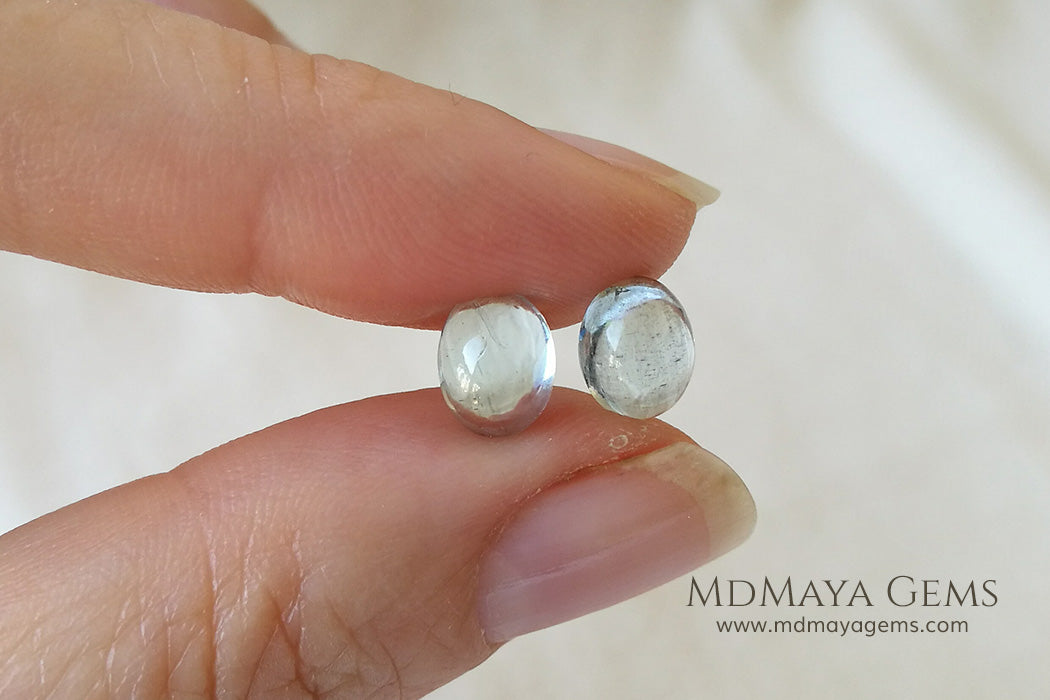 Pair Genuine Cabochon light blue Aquamarine 3.34 Ct