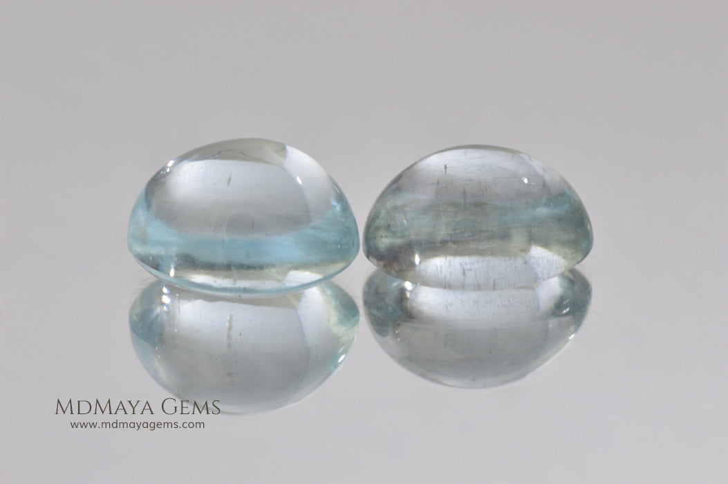 Pair Genuine Cabochon light blue Aquamarine 3.34 Ct