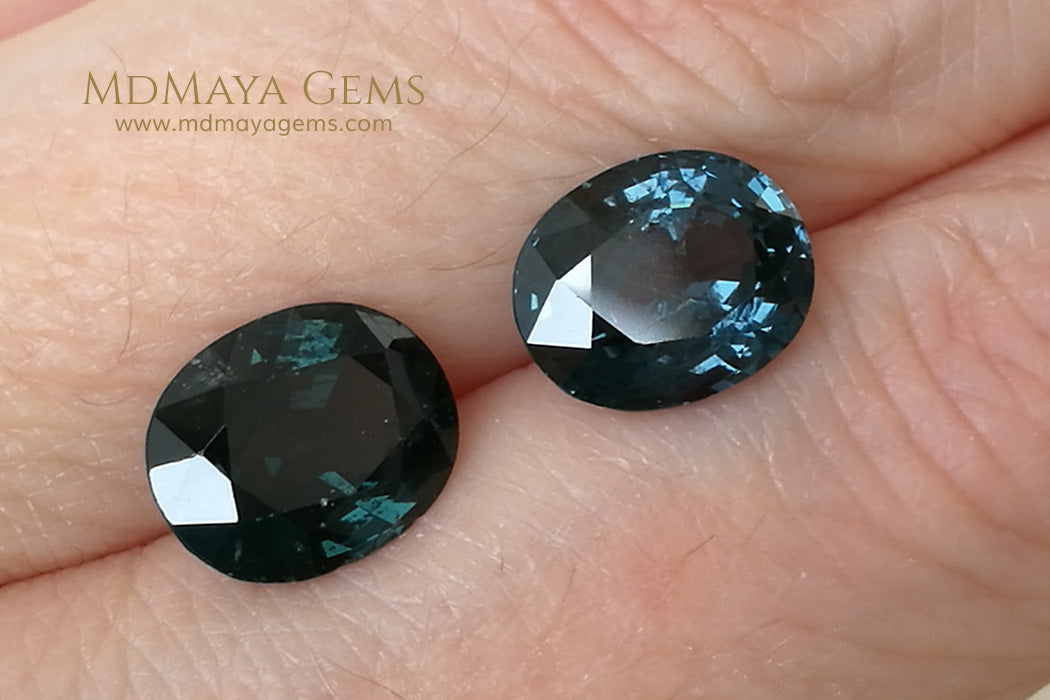 Beautiful Pair of Deep Blue Mogok Spinel Oval cut 6.34 ct total