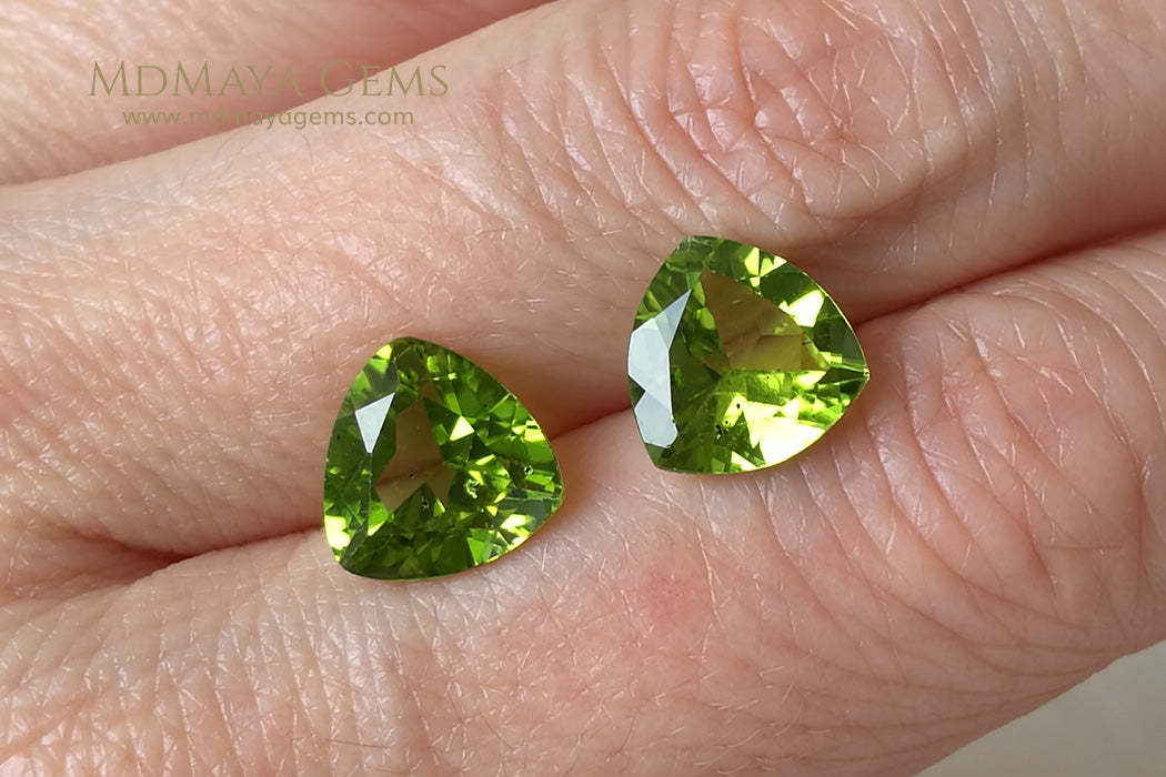 Genuine Green Peridot Gems Trillion Cut 6.50 ct pair
