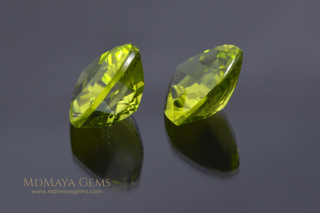 Genuine Green Peridot Gems Trillion Cut 6.50 ct pair