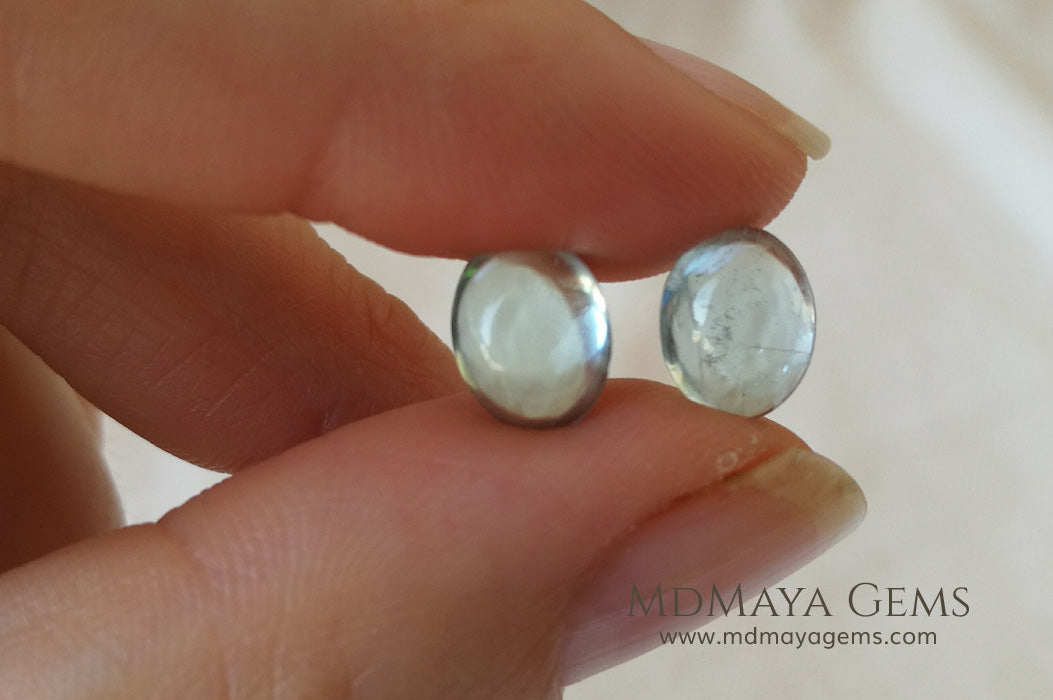 Pair Genuine Cabochon light blue Aquamarine 3.64 Ct