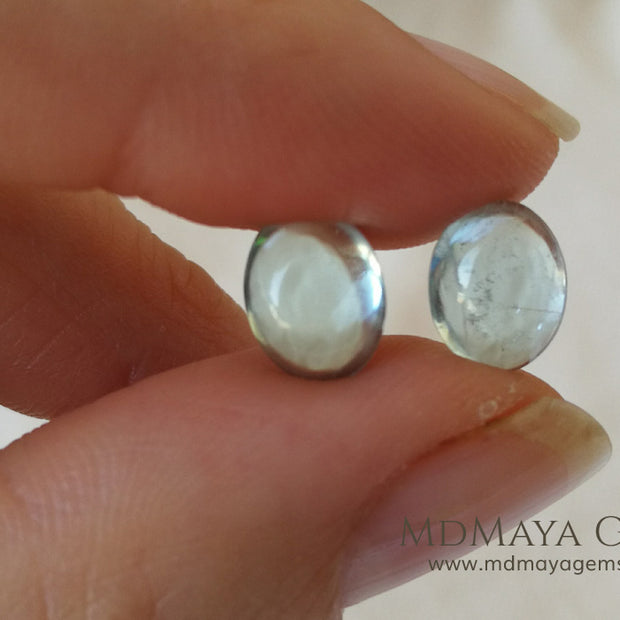 Pair Genuine Cabochon light blue Aquamarine 3.64 Ct