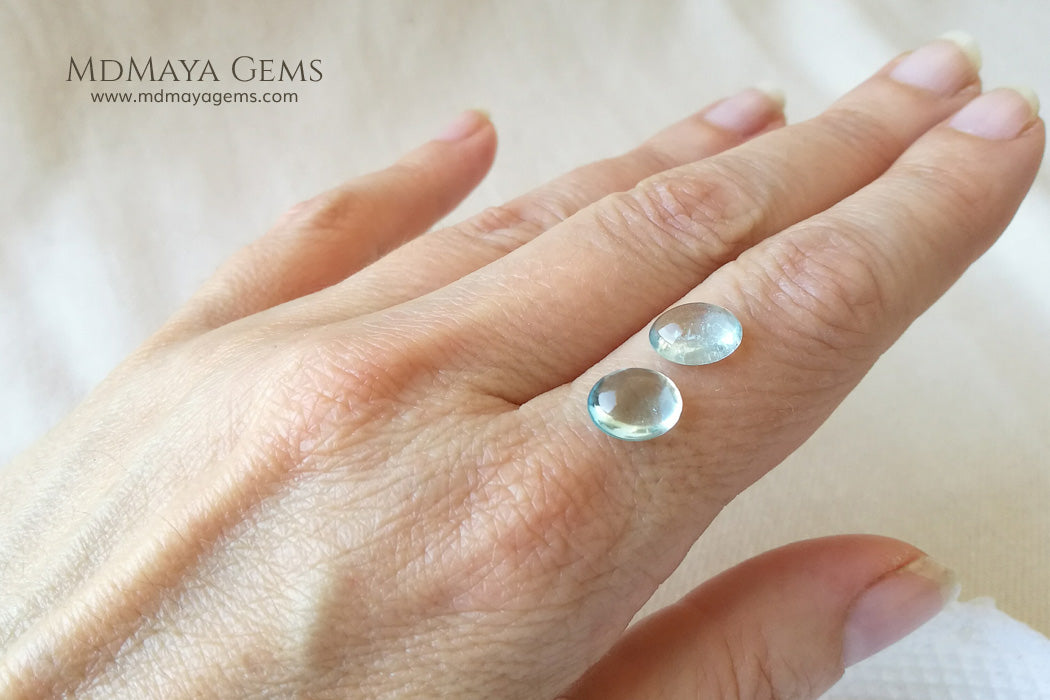 Pair Genuine Cabochon light blue Aquamarine 3.64 Ct