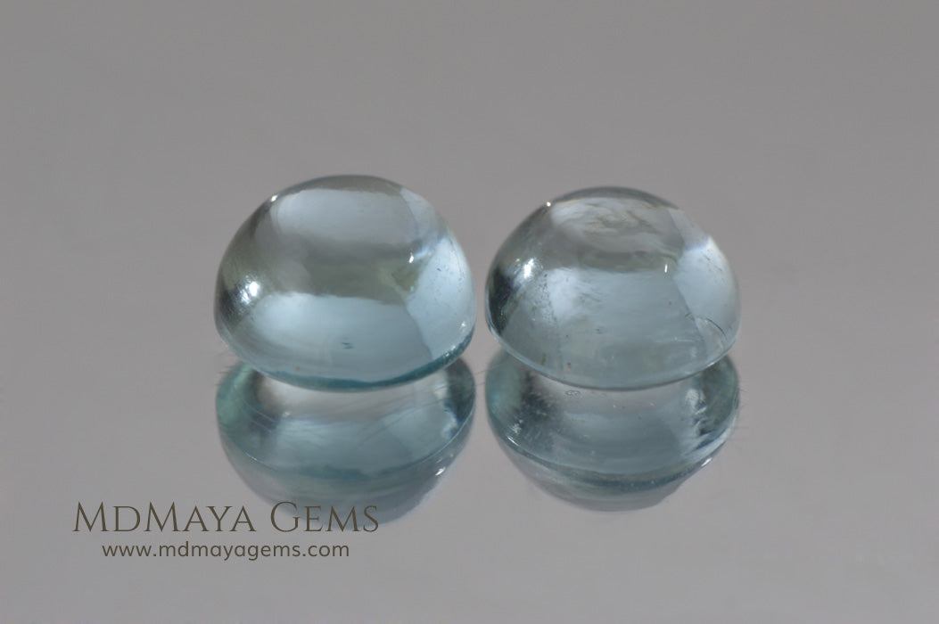 Pair Genuine Cabochon light blue Aquamarine 3.64 Ct