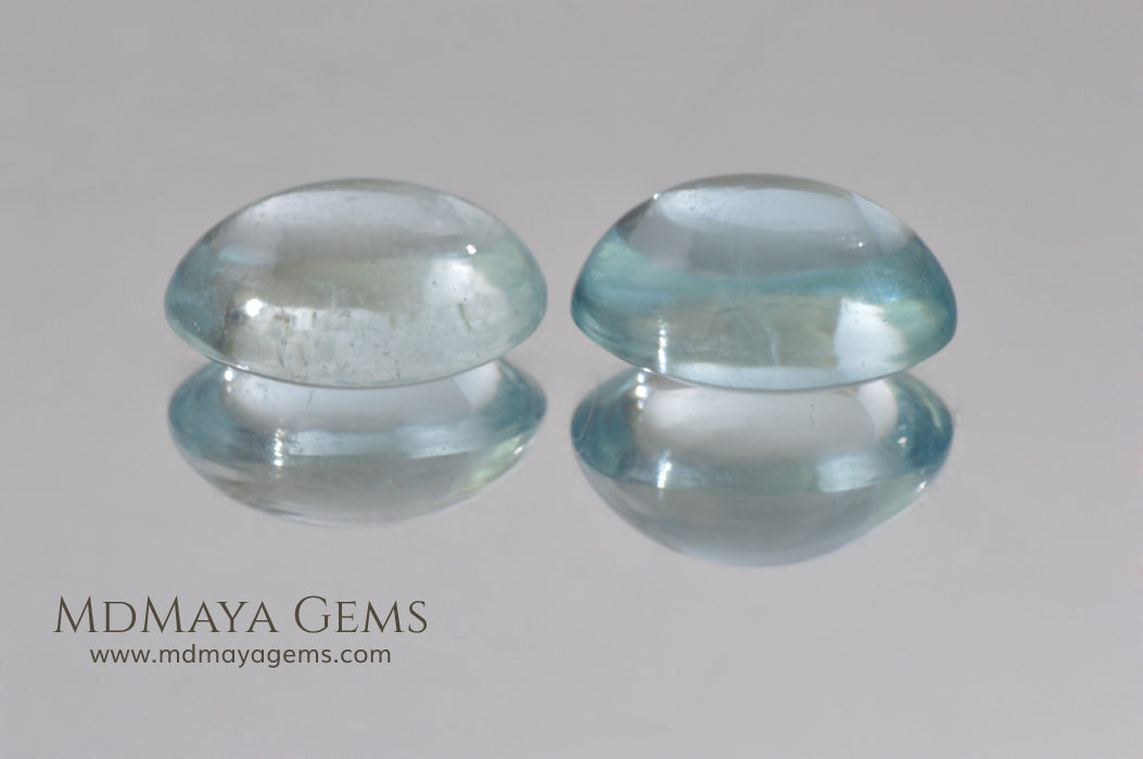 Pair Genuine Cabochon light blue Aquamarine 3.64 Ct