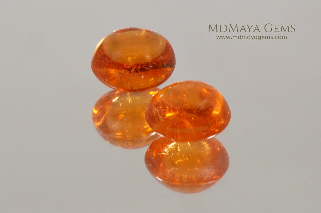 Pair Mandarin Spessartite Garnets Cabochon Cut 4.245 ct