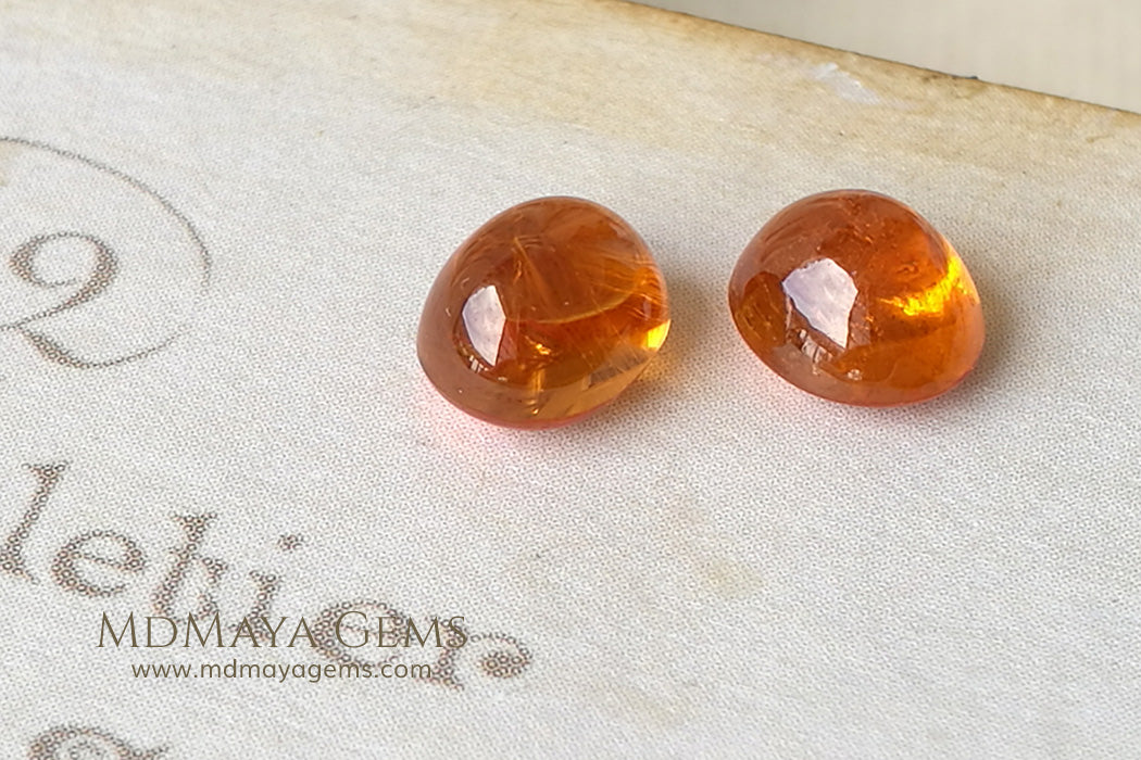 Pair Mandarin Spessartite Garnets Cabochon Cut 4.245 ct
