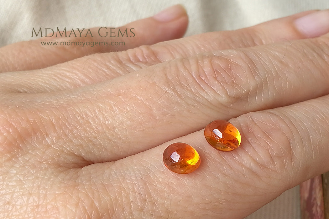 Pair Mandarin Spessartite Garnets Cabochon Cut 4.245 ct