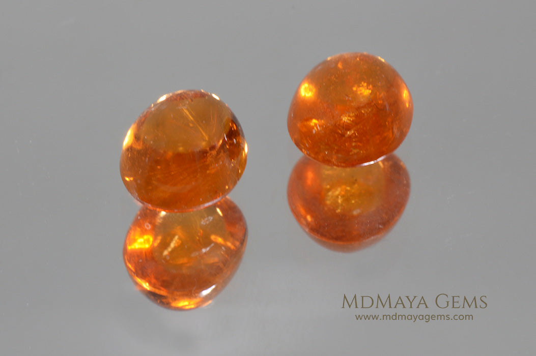 Pair Mandarin Spessartite Garnets Cabochon Cut 4.245 ct