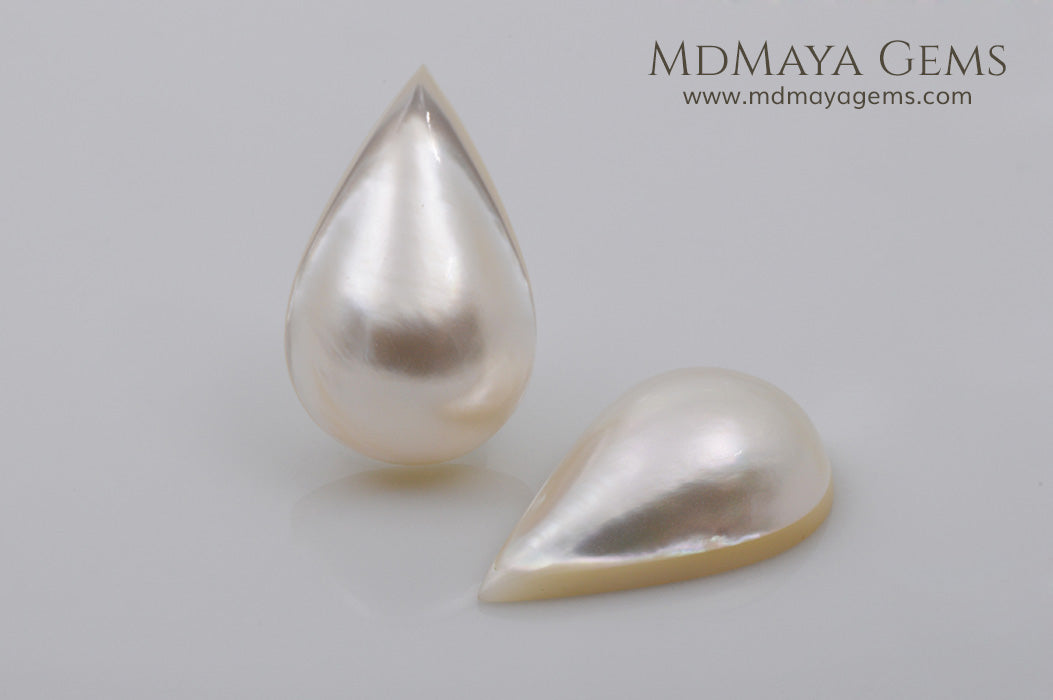 White Mabe Pearls Pear Pair 18.62