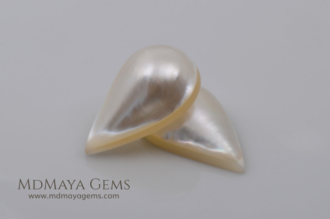 White Mabe Pearls Pear Pair 18.62