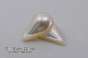 White Mabe Pearls Pear Pair 18.62