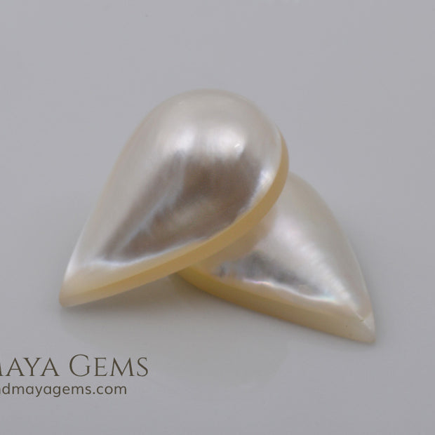 White Mabe Pearls Pear Pair 18.62