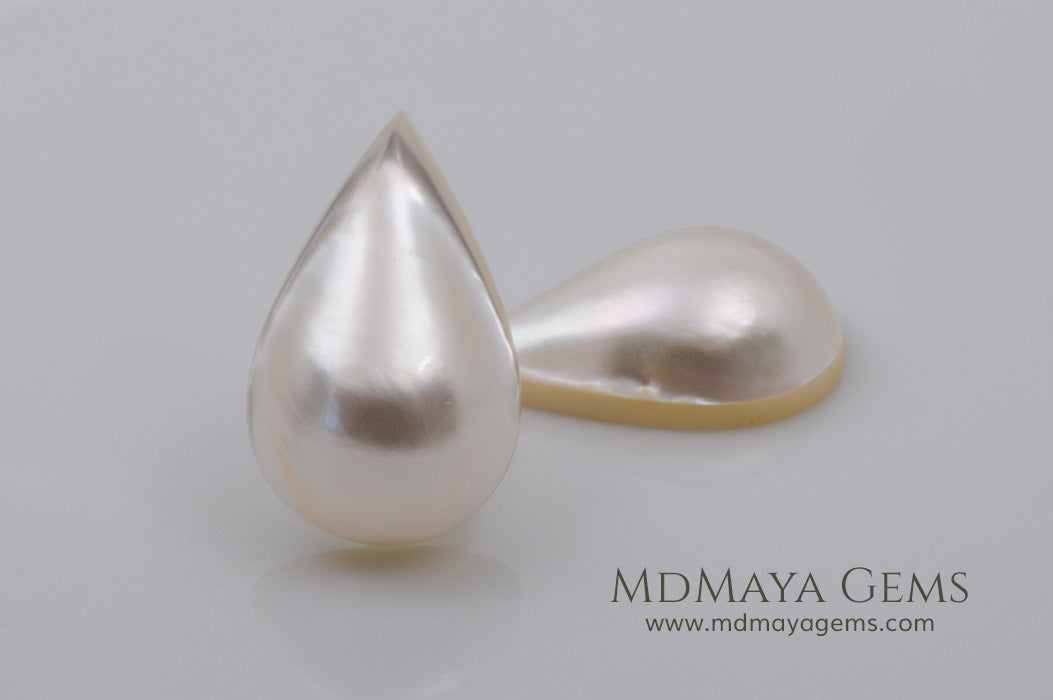 White Mabe Pearls Pear Pair 18.62