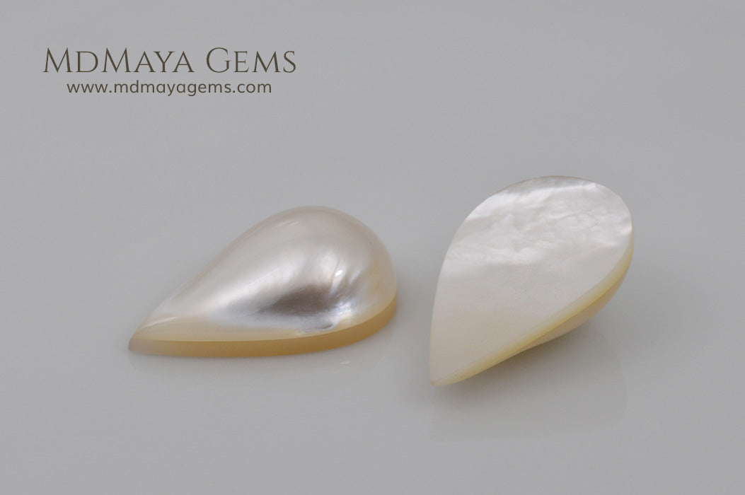 White Mabe Pearls Pear Pair 18.62