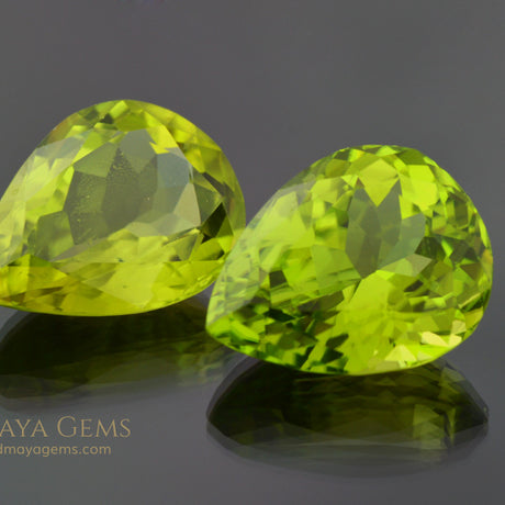 Richest Green Peridot Gems Pear Cut 13.41 ct pair